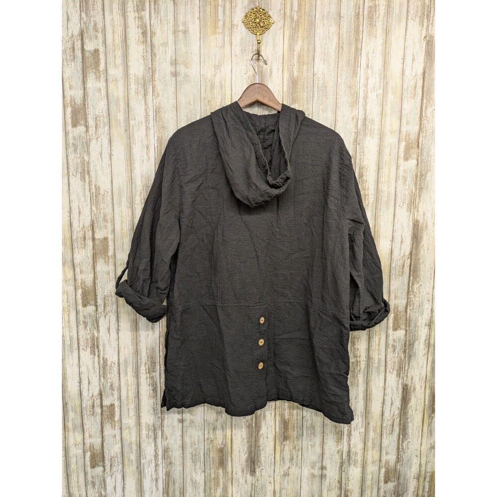 Focus Casual Art Wear Shirt Medium Gauzy Hooded Button Front Lightweight Black - Picture 6 of 11